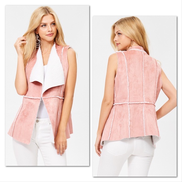 Classic Pink Sherpa Suede Vest - Picture 2 of 7